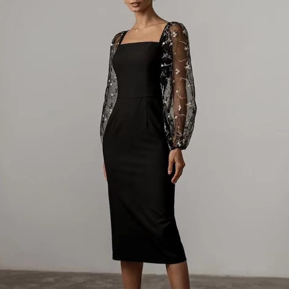 Amazon.com: Women's Square Neck Long Embroidery Mesh Lantern